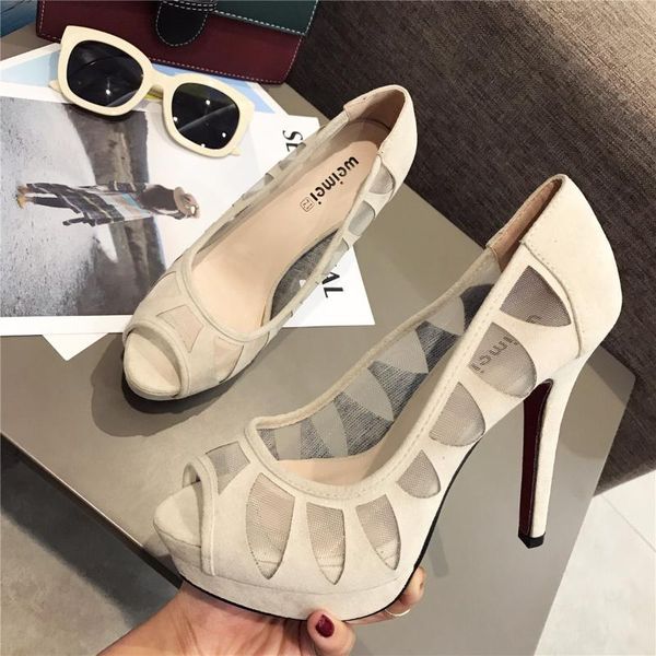 european high-heel platform sandals women suede open-toe fish mouth pumps shoes, Black