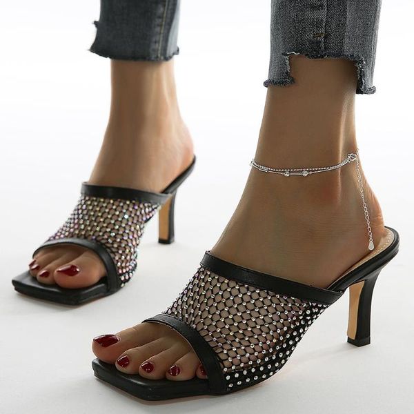 rhinestone ornament thin heel mesh slippers women slip on open square toe women pumps slingback fashion trend women's slippers, Black
rhinestone ornament thin heel mesh slippers women slip on open square toe women pumps slingback fashion trend women's slippers, Black