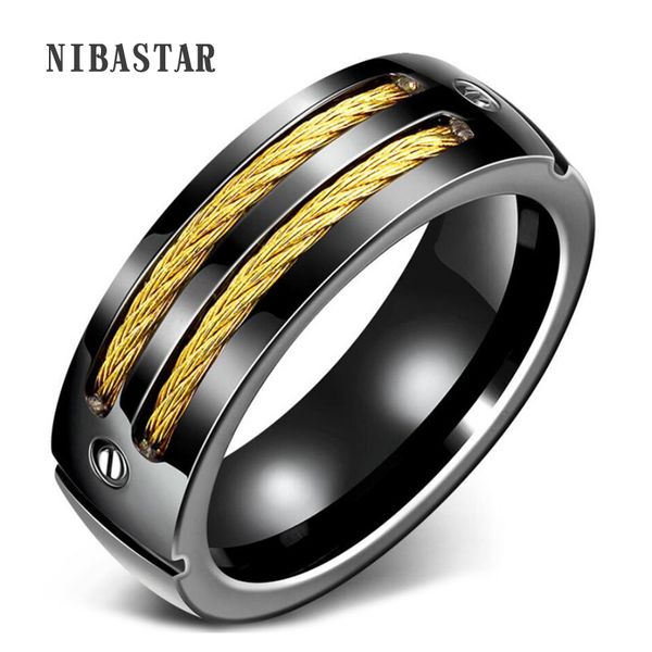 men's ring gold and black gun plated stainless steel punk rock ring with cable wire man jewelry usa size, Golden;silver
men's ring gold and black gun plated stainless steel punk rock ring with cable wire man jewelry usa size, Golden;silver