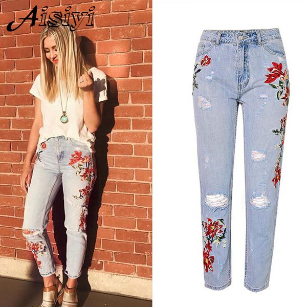 women's jeans high waist with embroidery ripped for women patalon femme woman straight plus size female denim trousers, Blue
women's jeans high waist with embroidery ripped for women patalon femme woman straight plus size female denim trousers, Blue