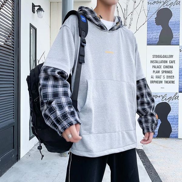 ilzwe men's sweater trendy ins coat 2019 coat hoodie spring and autumn student plaid stitching fake two-piece pullover hoodie, Black
ilzwe men's sweater trendy ins coat 2019 coat hoodie spring and autumn student plaid stitching fake two-piece pullover hoodie, Black