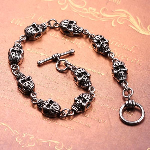 link, chain vintage alloy skull charms bracelet factory price skeleton heads biker bangles men women jewellery accessorie gifts, Black
link, chain vintage alloy skull charms bracelet factory price skeleton heads biker bangles men women jewellery accessorie gifts, Black
