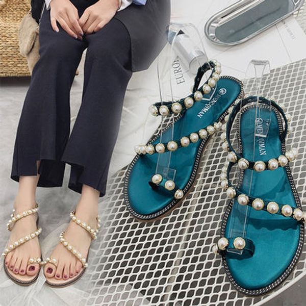 net red toe roman sandals female summer 2020 new fairy wind pearl students wild flat bottom beach shoes, Black
net red toe roman sandals female summer 2020 new fairy wind pearl students wild flat bottom beach shoes, Black