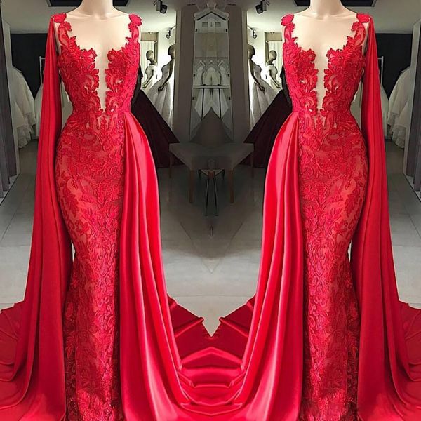 2020 modern sheer neck red lace mermaid prom dresses with cape sleeveless appliqued formal dresses evening wear floor length cheap, Black;red
2020 modern sheer neck red lace mermaid prom dresses with cape sleeveless appliqued formal dresses evening wear floor length cheap, Black;red