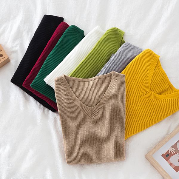 2020 new autumn winter v-neck sweater women slim solid wild knit v neck sweater women long-sleeved pullovers knitted, White;black
2020 new autumn winter v-neck sweater women slim solid wild knit v neck sweater women long-sleeved pullovers knitted, White;black