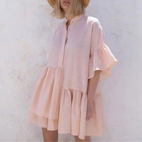 autumn button stand collar ruffle dress women vintage three quarter butterfly sleeve irregular dresses solid loose elegant dress, Black;gray
autumn button stand collar ruffle dress women vintage three quarter butterfly sleeve irregular dresses solid loose elegant dress, Black;gray