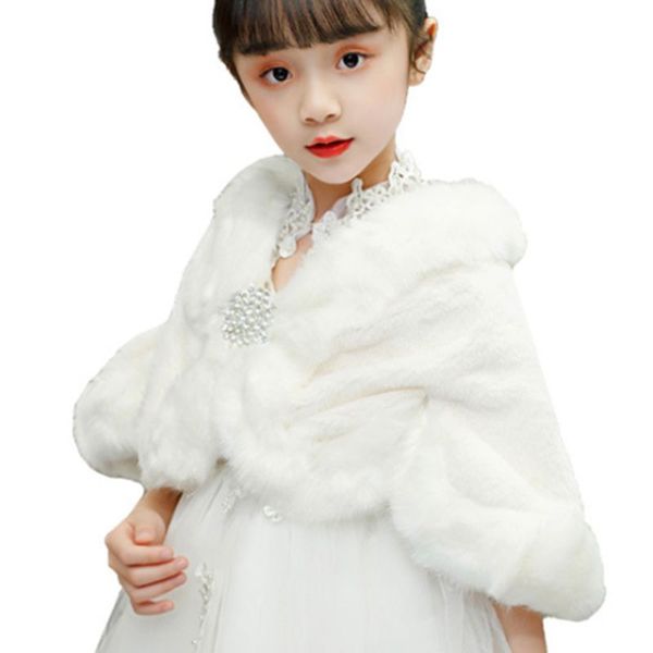flower girls winter wedding shawl fluffy plush scalloped trim pleated shrug cape, Blue;gray