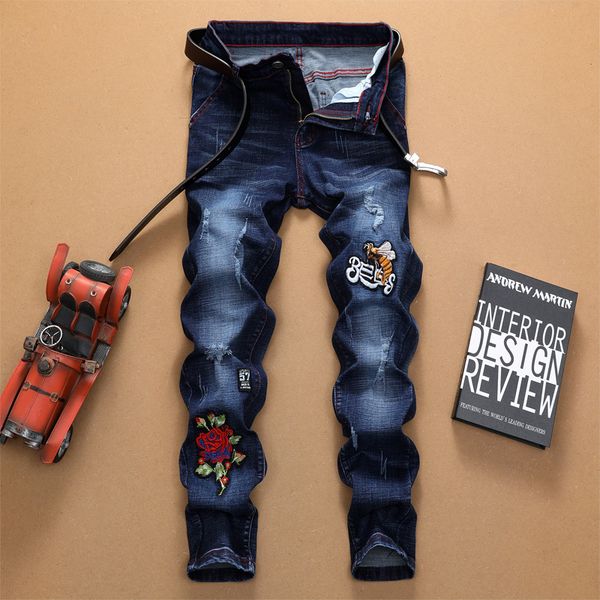 original design new european and style trendy men's trousers hole embroidery bee stretch feet jeans 8502, Blue
original design new european and style trendy men's trousers hole embroidery bee stretch feet jeans 8502, Blue