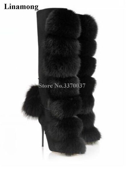 women charming mink hair decorative knee high stiletto heel boots zip fur ball design heel winter boots, Black
women charming mink hair decorative knee high stiletto heel boots zip fur ball design heel winter boots, Black