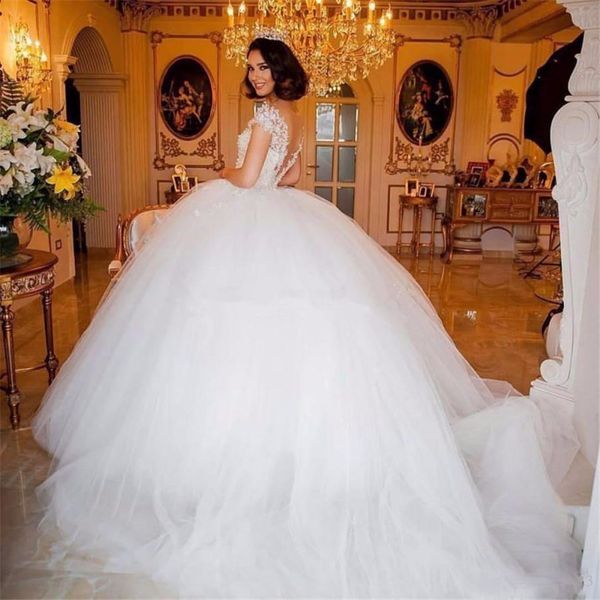 princess cap sleeves ball gowns bridal gowns wedding dresses with pearls beaded lace applique wedding gowns vestido de noiva robe de mariee, White
princess cap sleeves ball gowns bridal gowns wedding dresses with pearls beaded lace applique wedding gowns vestido de noiva robe de mariee, White