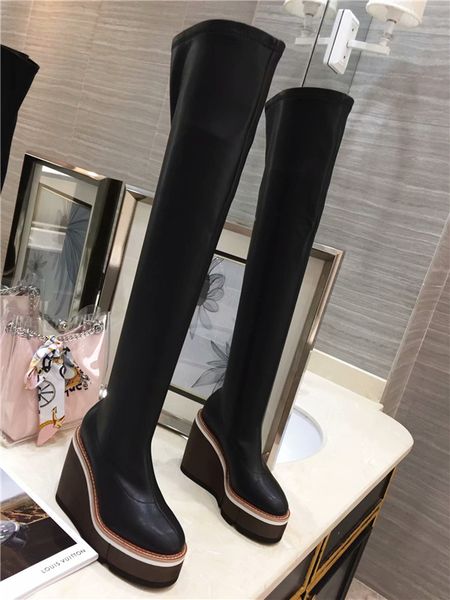 thick-soled skinny boots female round toe stretch over the knee boots autumn winter new super high-heeled wedge heel stovepipe boots, Black
thick-soled skinny boots female round toe stretch over the knee boots autumn winter new super high-heeled wedge heel stovepipe boots, Black