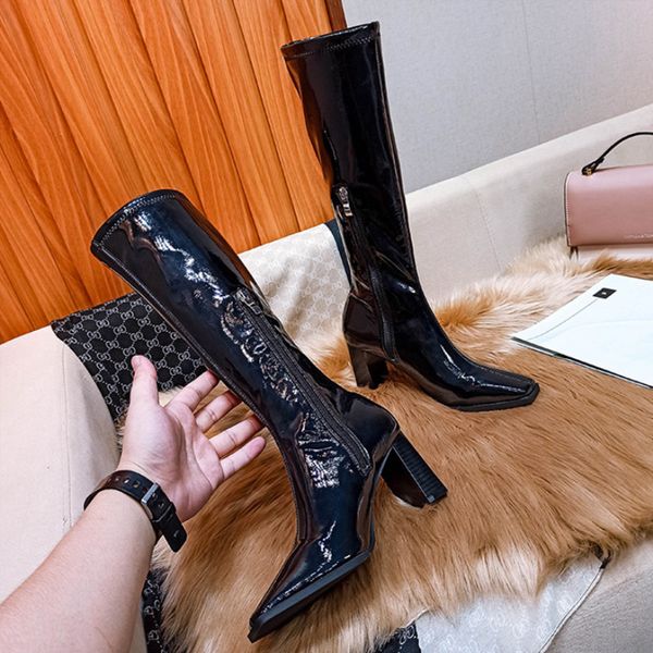 2020 new knee-height boots women's long tube martin boots square toe thick heel rider wild thin, Black
2020 new knee-height boots women's long tube martin boots square toe thick heel rider wild thin, Black