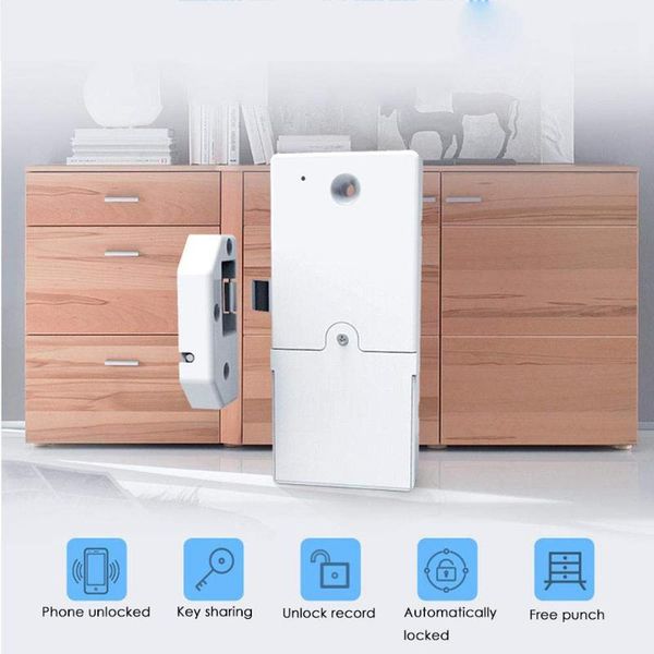 smart lock bluetooth mobile phone application unlock, automatic drawer lock, invisible 4 aa batteries (not included).
smart lock bluetooth mobile phone application unlock, automatic drawer lock, invisible 4 aa batteries (not included).