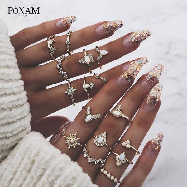 poxam bohemian dainty vintage gold rings set 16 styles punk geometric wave opal pattern crystal wedding ring for women jewelry, Golden;silver
poxam bohemian dainty vintage gold rings set 16 styles punk geometric wave opal pattern crystal wedding ring for women jewelry, Golden;silver