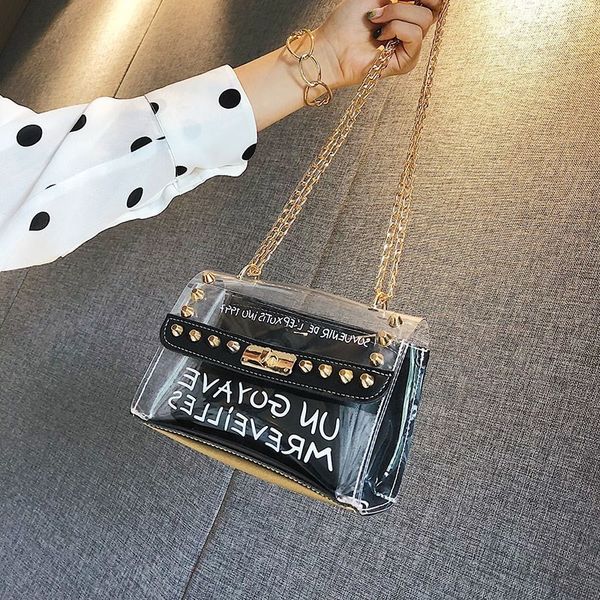 fashion bags for women transparent bag letter jelly bag messenger bags female rivet chain shoulder handbags sac femme 2020
fashion bags for women transparent bag letter jelly bag messenger bags female rivet chain shoulder handbags sac femme 2020