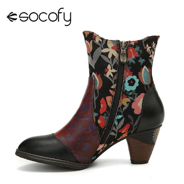 socofy retro embossed genuine leather flowers splicing elegant high heel cozy short boots elegant shoes women shoes botas mujer, Black
socofy retro embossed genuine leather flowers splicing elegant high heel cozy short boots elegant shoes women shoes botas mujer, Black