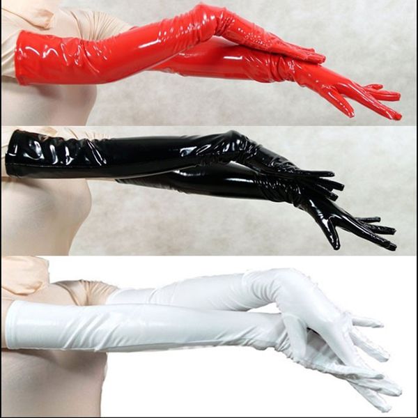 five fingers gloves black red long womens wet look latex pvc leather fetish costume accessory, Blue;gray
five fingers gloves black red long womens wet look latex pvc leather fetish costume accessory, Blue;gray