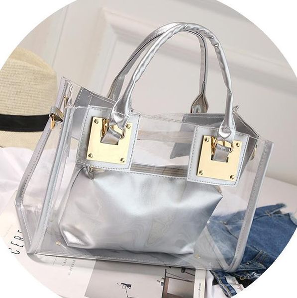 2020 summer new handbag pvc transparent women bag metallic ring tote bag beach travel chain shoulder messenger
2020 summer new handbag pvc transparent women bag metallic ring tote bag beach travel chain shoulder messenger