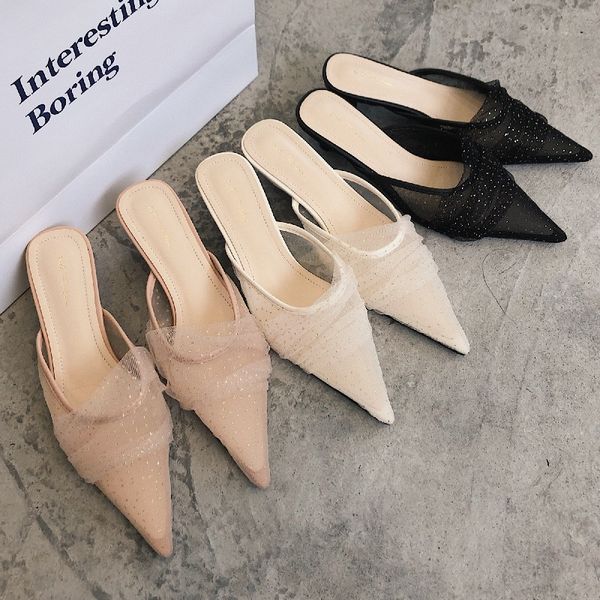 shoes pointed toe thin heels mules for women 2020 med ladies' slippers low luxury slides designer rome fabric pu basic pointed, Black
shoes pointed toe thin heels mules for women 2020 med ladies' slippers low luxury slides designer rome fabric pu basic pointed, Black