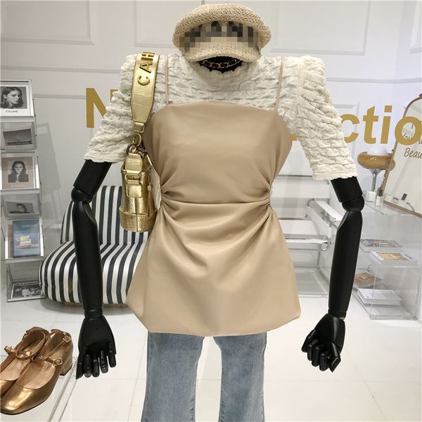autumn and winter fall 2020 new french style retro pu leather sling slim show thin pleated goddess two piece set, Gray
autumn and winter fall 2020 new french style retro pu leather sling slim show thin pleated goddess two piece set, Gray