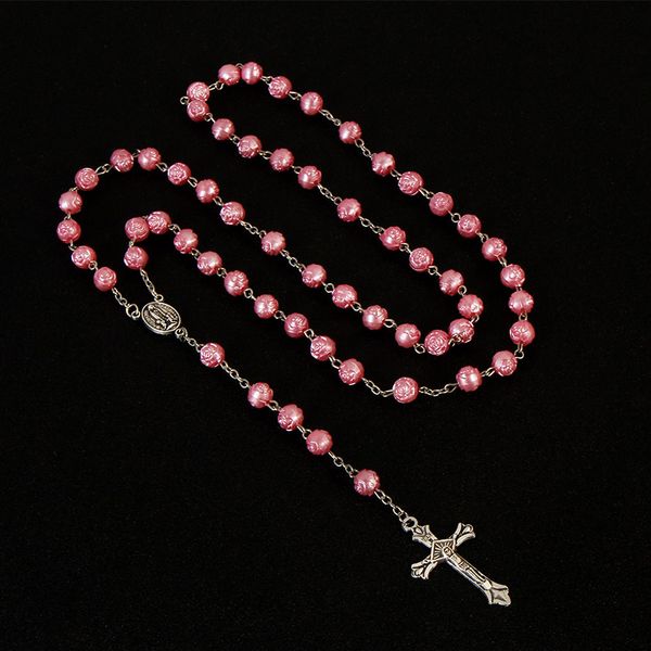 8mm white rose beads fatima madonna necklace jesus cross rosary, rose fatima jewelry gift, Silver
8mm white rose beads fatima madonna necklace jesus cross rosary, rose fatima jewelry gift, Silver
