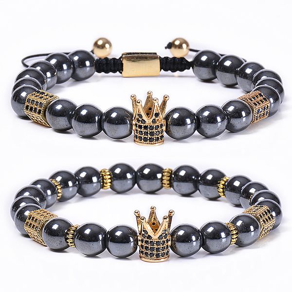 2pcs/set natural hematite beads braided bracelets with cz crown charm yoga bracelet magnetic healing reiki couple bracelet, Black
2pcs/set natural hematite beads braided bracelets with cz crown charm yoga bracelet magnetic healing reiki couple bracelet, Black