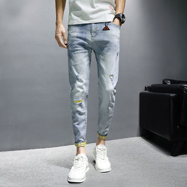 men's jeans denim 2021 autumn thin korean teenagers small feet casual ripped holeankle length pants, Blue
men's jeans denim 2021 autumn thin korean teenagers small feet casual ripped holeankle length pants, Blue