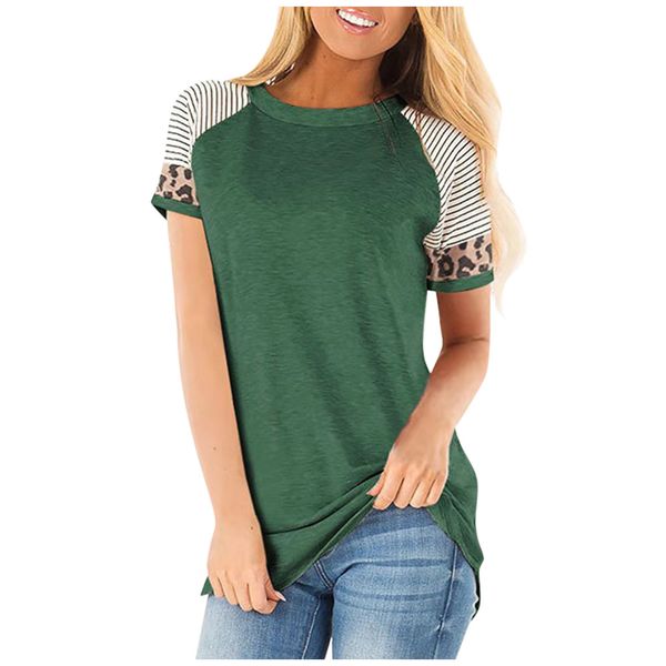 spring and summer 2020 new european and american cross-border womens selling round neck striped leopard stitching short-sleeved t-shirt, White
spring and summer 2020 new european and american cross-border womens selling round neck striped leopard stitching short-sleeved t-shirt, White