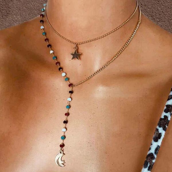 bohemian bead star moon pendant necklace fashion new design glass bead simple short choker necklace for women, Silver
bohemian bead star moon pendant necklace fashion new design glass bead simple short choker necklace for women, Silver