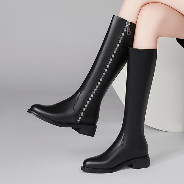 genuine leather women's knee high boots winter 2020 women zippers decotaion thick med heels boots party working shoes woman, Black
genuine leather women's knee high boots winter 2020 women zippers decotaion thick med heels boots party working shoes woman, Black