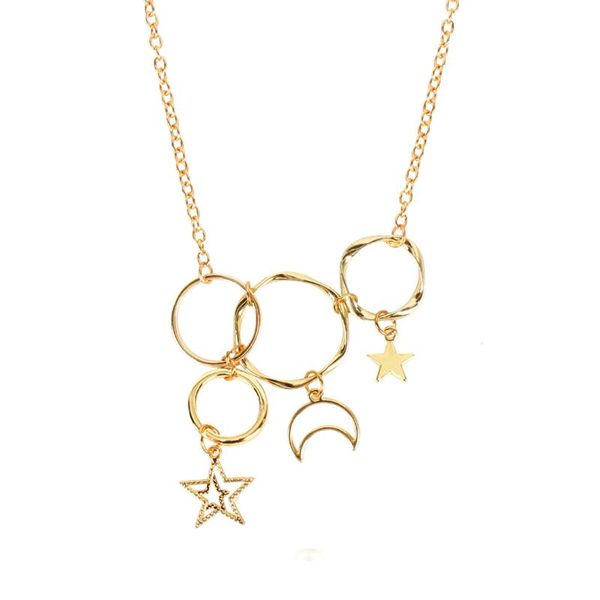 elegant style hollow multi-ring circle star moon clavicle chain pendant necklace, Silver
elegant style hollow multi-ring circle star moon clavicle chain pendant necklace, Silver