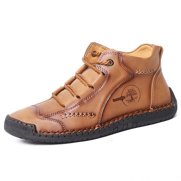men boots genuine leather casual shoes men loafers sneakers comfortable work boots autumn fashion ankle snow, Black