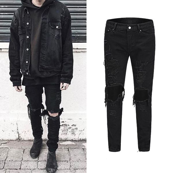 black ripped jeans men washed destroyed slim fit denim joggers streetwear fashionable knee hole ankle zipper hip hop jeans, Blue
black ripped jeans men washed destroyed slim fit denim joggers streetwear fashionable knee hole ankle zipper hip hop jeans, Blue