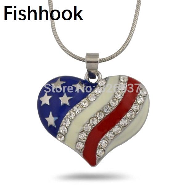 fishhook 4th july independence day american flag heart necklace jewelry rhodium toned enamel with clear crystals 1pcs, Silver
fishhook 4th july independence day american flag heart necklace jewelry rhodium toned enamel with clear crystals 1pcs, Silver
