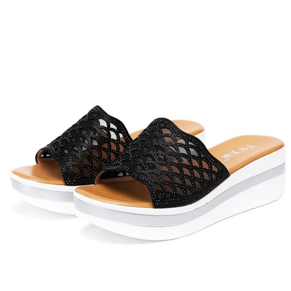 new 2020 fashion women's slippers outside wedge platform shoes medium heels crystal women shoes large size 32-43, Black
new 2020 fashion women's slippers outside wedge platform shoes medium heels crystal women shoes large size 32-43, Black