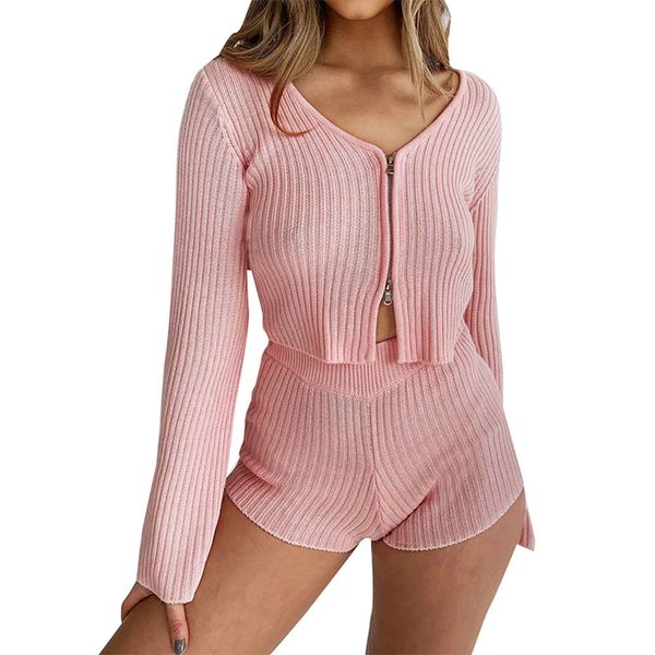 women double zipper knitted sweater two piece set women o neck long sleeve crop and shorts 2 piece set outfits x0923, Gray
women double zipper knitted sweater two piece set women o neck long sleeve crop and shorts 2 piece set outfits x0923, Gray