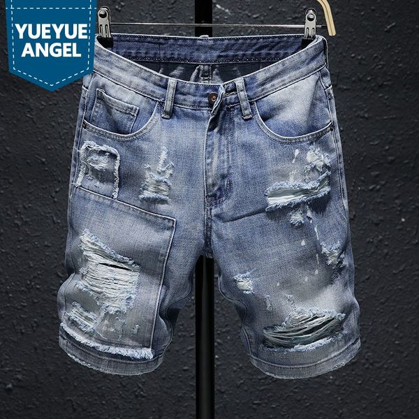 men's jeans summer mens casual denim shorts knee length fashion hole ripped cowboy man high street hip hop bermuda short, Blue
men's jeans summer mens casual denim shorts knee length fashion hole ripped cowboy man high street hip hop bermuda short, Blue