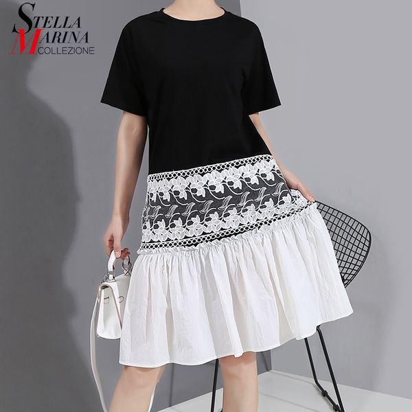 * new 2020 summer fashion short sleeve women black patchwork dress lace joined ladies midi straight dress casual robe femme 6379, White;black
* new 2020 summer fashion short sleeve women black patchwork dress lace joined ladies midi straight dress casual robe femme 6379, White;black