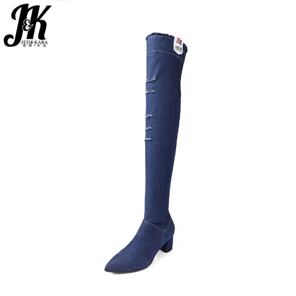 jk autumn denim over the knee boots women 2020 ripped stretch boots short plush shoes high heels holed pointed toe footwear, Black
jk autumn denim over the knee boots women 2020 ripped stretch boots short plush shoes high heels holed pointed toe footwear, Black