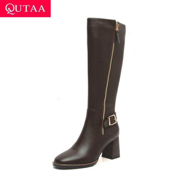 qutaa 2021 knee high boots square toe buckle zipper women shoes square heel cow leather pu autumn winter long boots size 34-39, Black
qutaa 2021 knee high boots square toe buckle zipper women shoes square heel cow leather pu autumn winter long boots size 34-39, Black