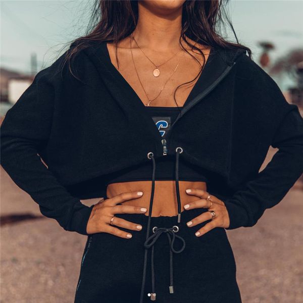 european and american new 2019 winter foreign trade all-match long-sleeved hooded zipper drawstring street ssweater jacket women, Black
european and american new 2019 winter foreign trade all-match long-sleeved hooded zipper drawstring street ssweater jacket women, Black
