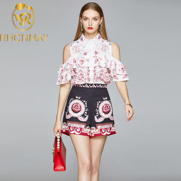 women's tracksuits fashion runway summer 2 piece set women off shoulder ruffles floral print shirt + high waist wide leg shorts, Gray
women's tracksuits fashion runway summer 2 piece set women off shoulder ruffles floral print shirt + high waist wide leg shorts, Gray