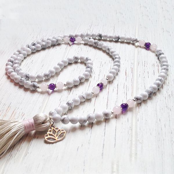 white howlite with tassel long necklaces rose q-uartz amethysts beaded boho necklace lotus necklace charm jewelry gift for women, Silver
white howlite with tassel long necklaces rose q-uartz amethysts beaded boho necklace lotus necklace charm jewelry gift for women, Silver