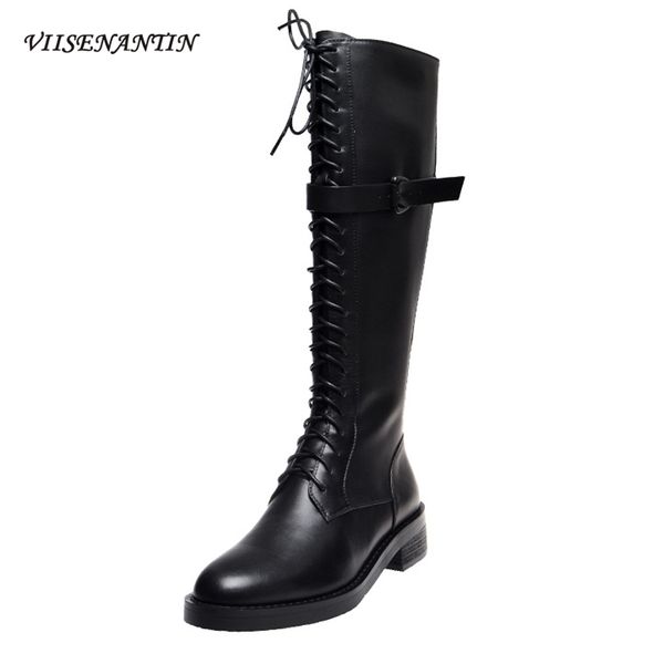 boots autumn winter genuine leather lace-up thick heel belt buckle decor handsome knight women mid-calf motorcycle, Black
boots autumn winter genuine leather lace-up thick heel belt buckle decor handsome knight women mid-calf motorcycle, Black