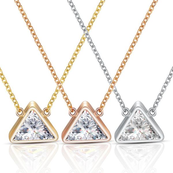 simple golden/rose gold/silvercolor stainless steel cubic zirconia triangle pendant necklaces women fashion jewelry, Silver
simple golden/rose gold/silvercolor stainless steel cubic zirconia triangle pendant necklaces women fashion jewelry, Silver