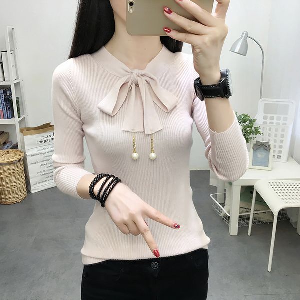 autumn 2020 women's tight bottoming sweater women's slim, long sleeve sweater v-neck bow tie short fashion, White;black
autumn 2020 women's tight bottoming sweater women's slim, long sleeve sweater v-neck bow tie short fashion, White;black