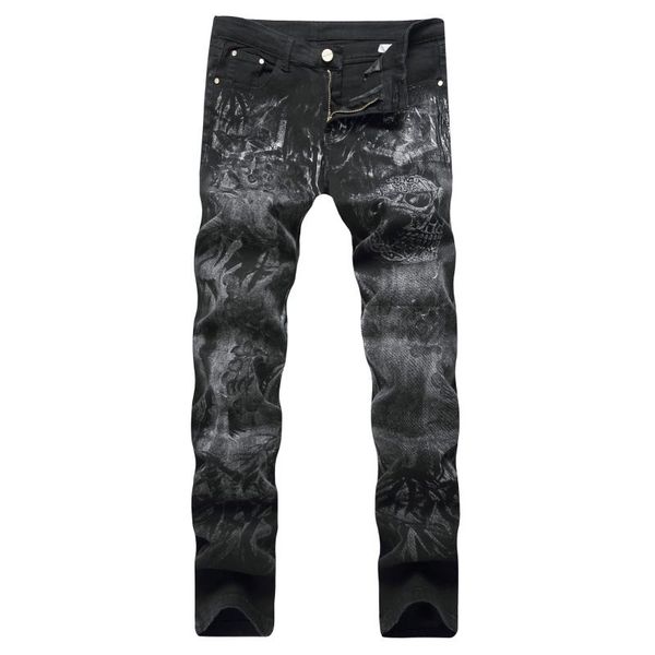 original men's skull printed jeans solid black casual jeans devil pattern high elastic cotton men's tide slim denim pants men, Blue
original men's skull printed jeans solid black casual jeans devil pattern high elastic cotton men's tide slim denim pants men, Blue