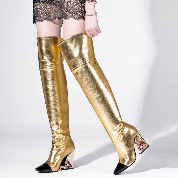 autumn winter boots woman black gold metal leather pointed toe over the knee thigh high boots woman high heel booties mujer
autumn winter boots woman black gold metal leather pointed toe over the knee thigh high boots woman high heel booties mujer