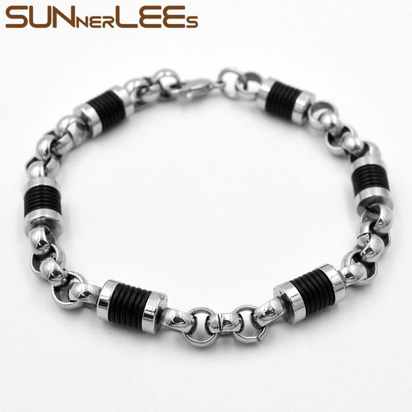 sunnerlees 316l stainless steel bracelet 7mm geometric link chain silver color black silicone men women jewelry gift sc172 b
sunnerlees 316l stainless steel bracelet 7mm geometric link chain silver color black silicone men women jewelry gift sc172 b
