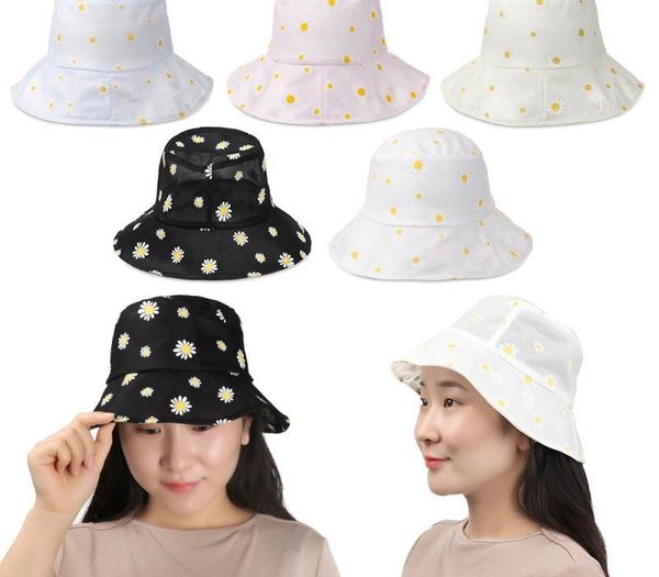 1 PC Fashion Summer Women Daisies Embroidered Bucket Hat Transparent Panama Lace Floral Hats Sunscreen Beach Fisherman Cap